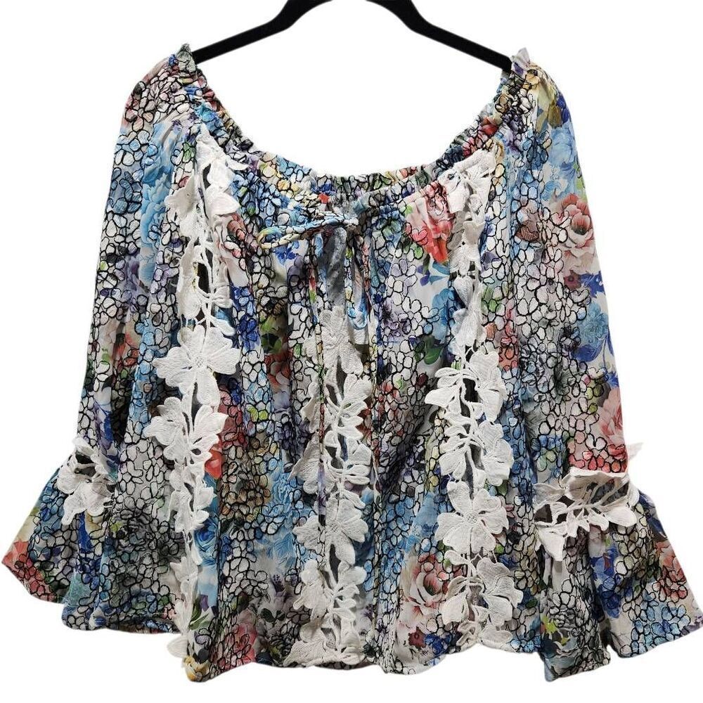 I Alberto Makali boho of shoulder top floral cutout vibrant medium